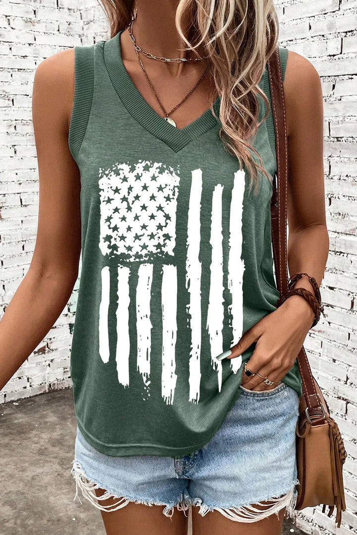 US Flag V-Neck Tank - cas7m