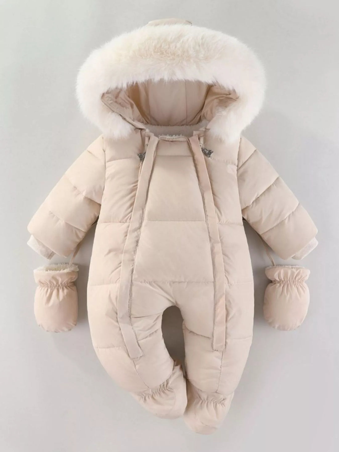 Children's Warm Padded One-Piece Snowsuit with Fur Hood - cas7m