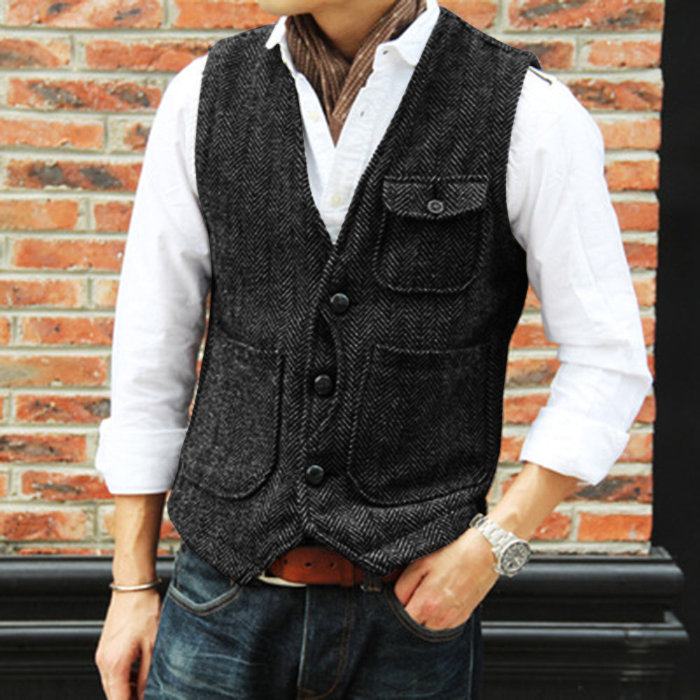 Herringbone Men's Suit Vest Vest - cas7m