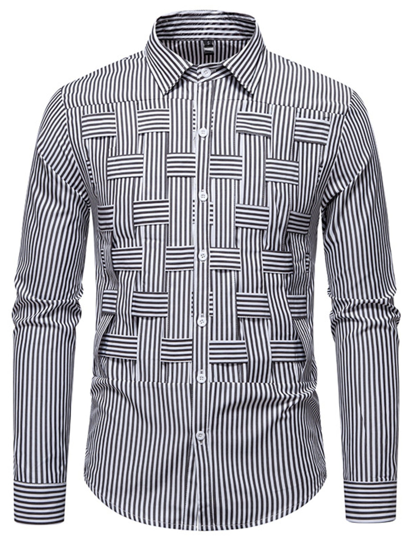 Men's Striped Woven Pattern Long Sleeve Shirt - cas7m