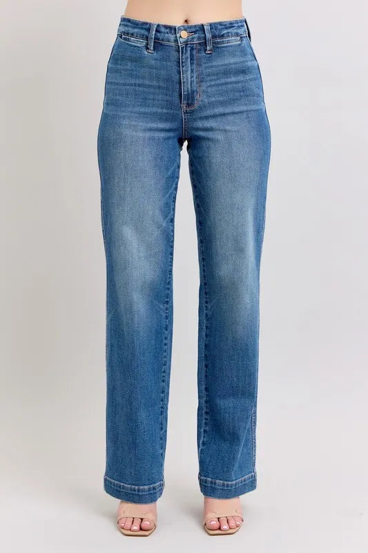 Judy Blue Full Size High Waist Contrast Thread Straight Plus Size - cas7m