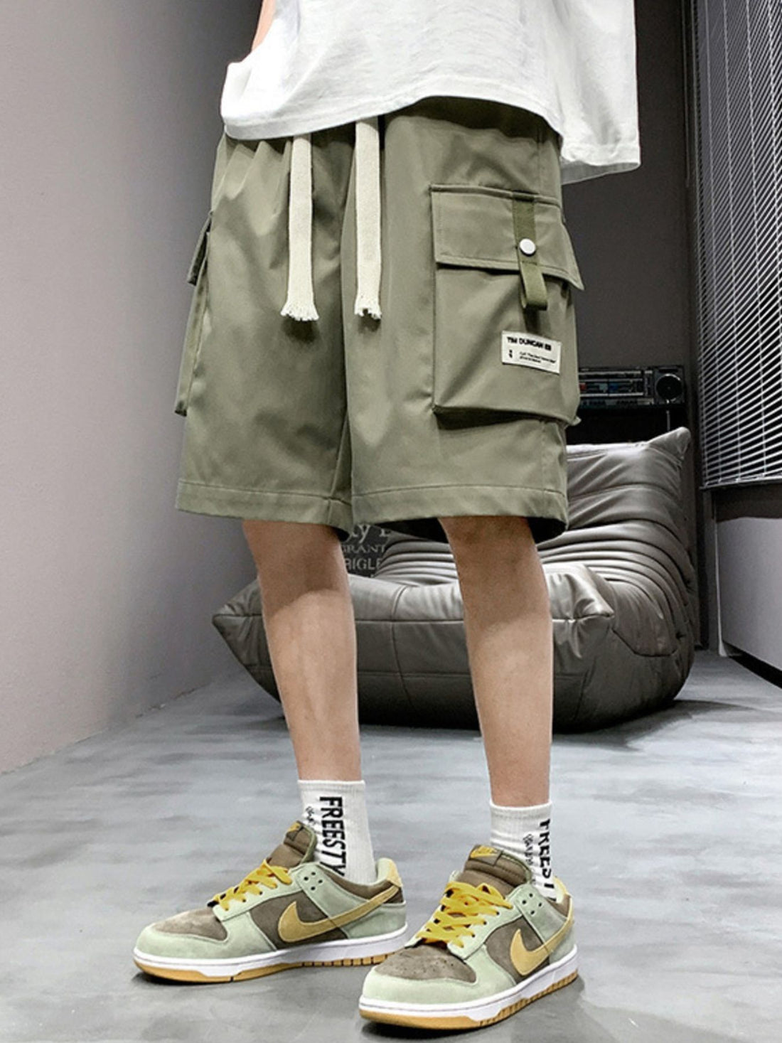 Men's Plus Size Casual Cargo Shorts with Drawstring - cas7m