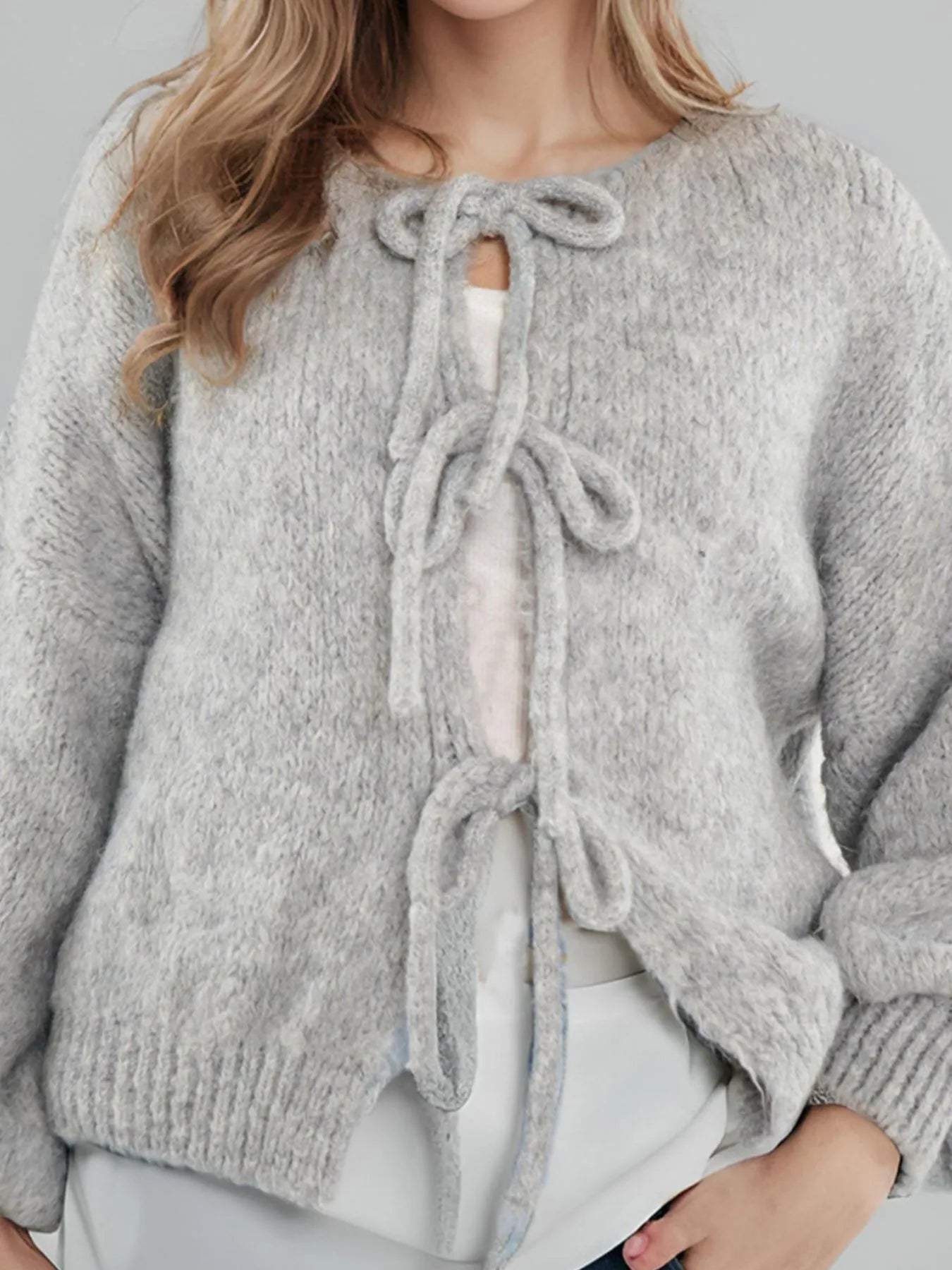 Cozy Bow-Tie Front Knit Cardigan - cas7m