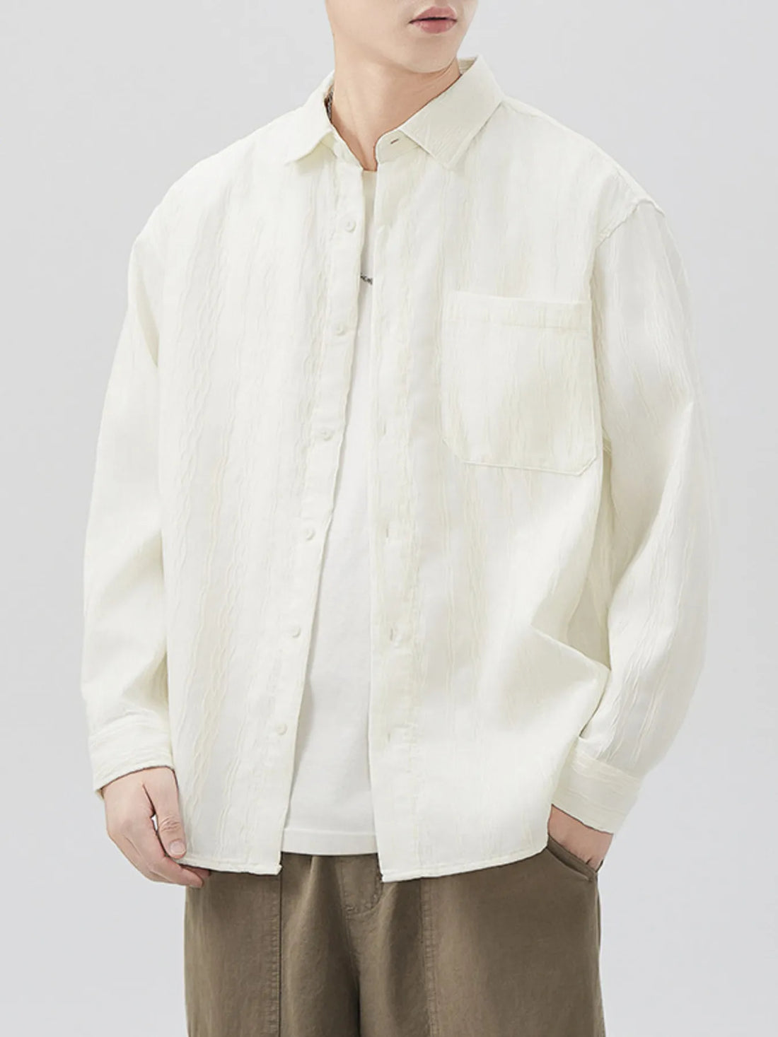 Men's Plus Size Button Up Long Sleeve Shirt - cas7m