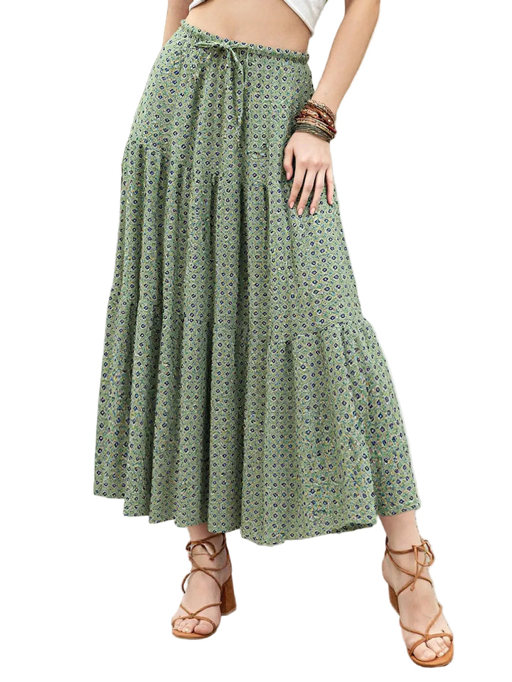 Boho Print Tiered Maxi Skirt - cas7m