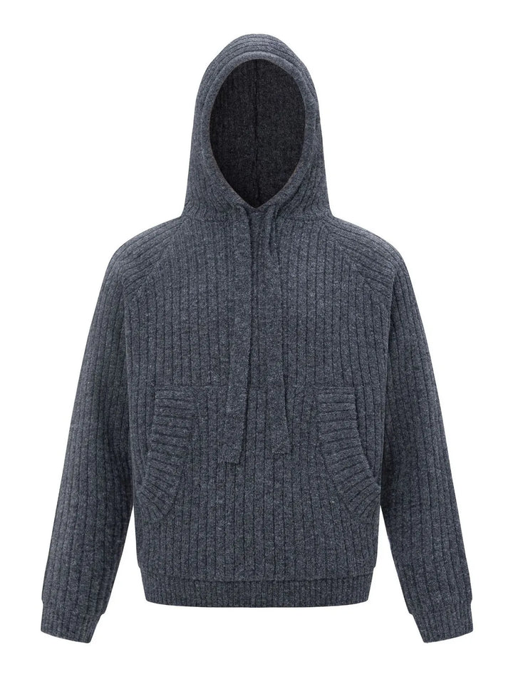 Men's Drawstring Ribbed Hooded Sweater - cas7m