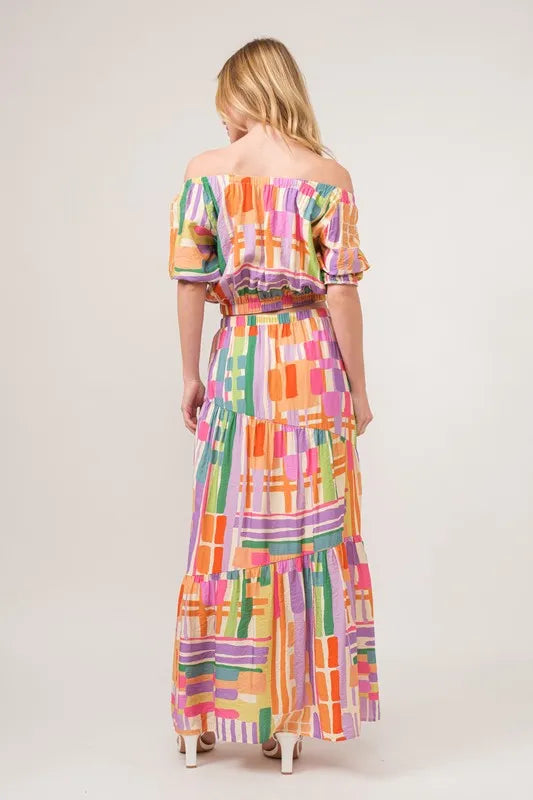 And The Why Asymmetric Geo Printed Tiered Maxi Skirt - cas7m