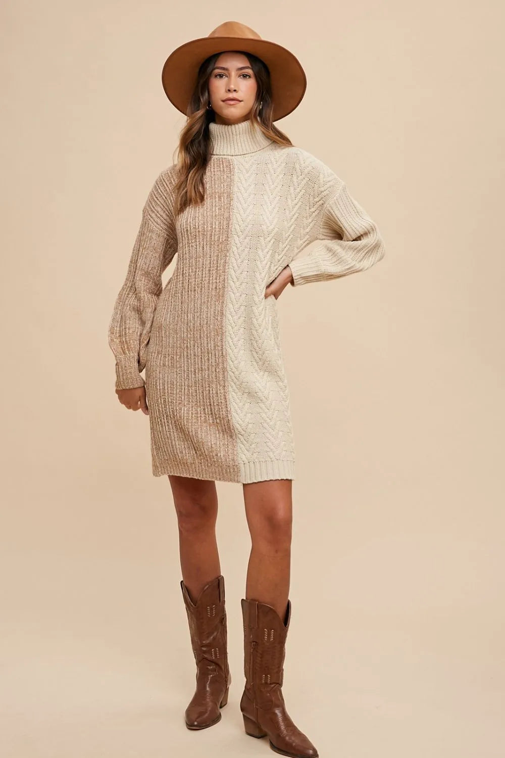Annie Wear Color Block Turtleneck Sweater Dress - cas7m