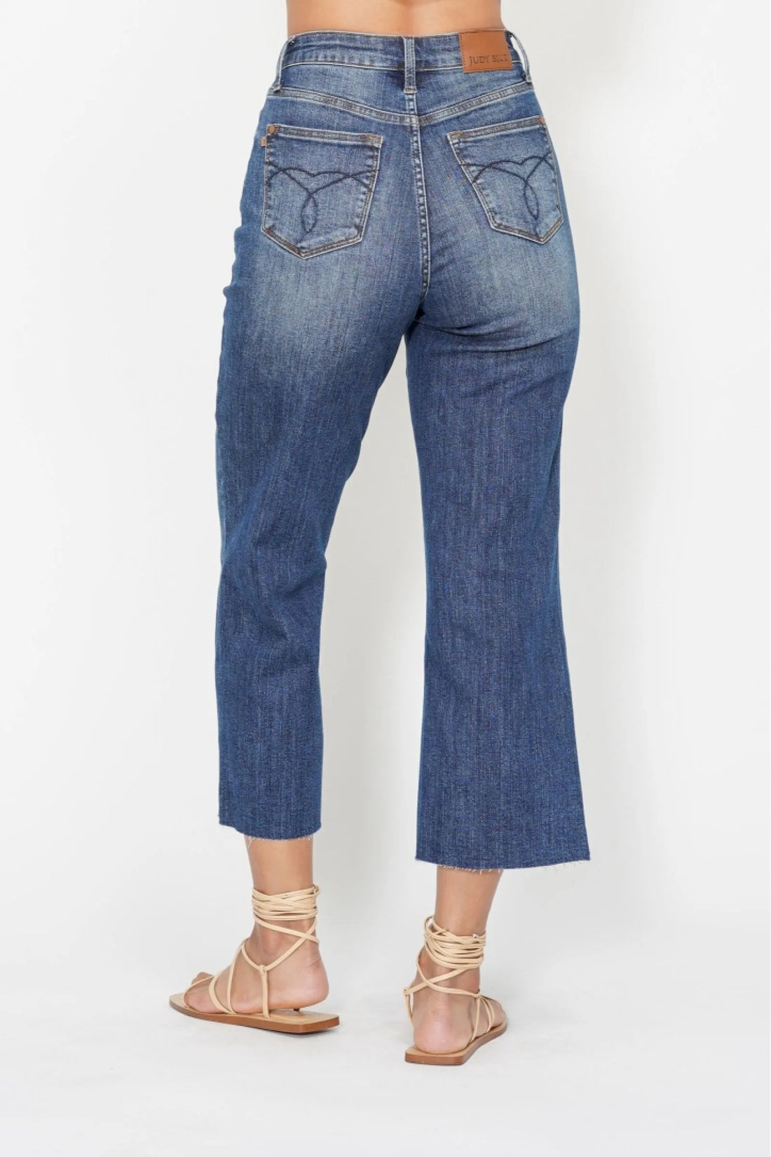 Judy Blue High Waist Back Pocket Embroidery Crop Wide Jeans - cas7m