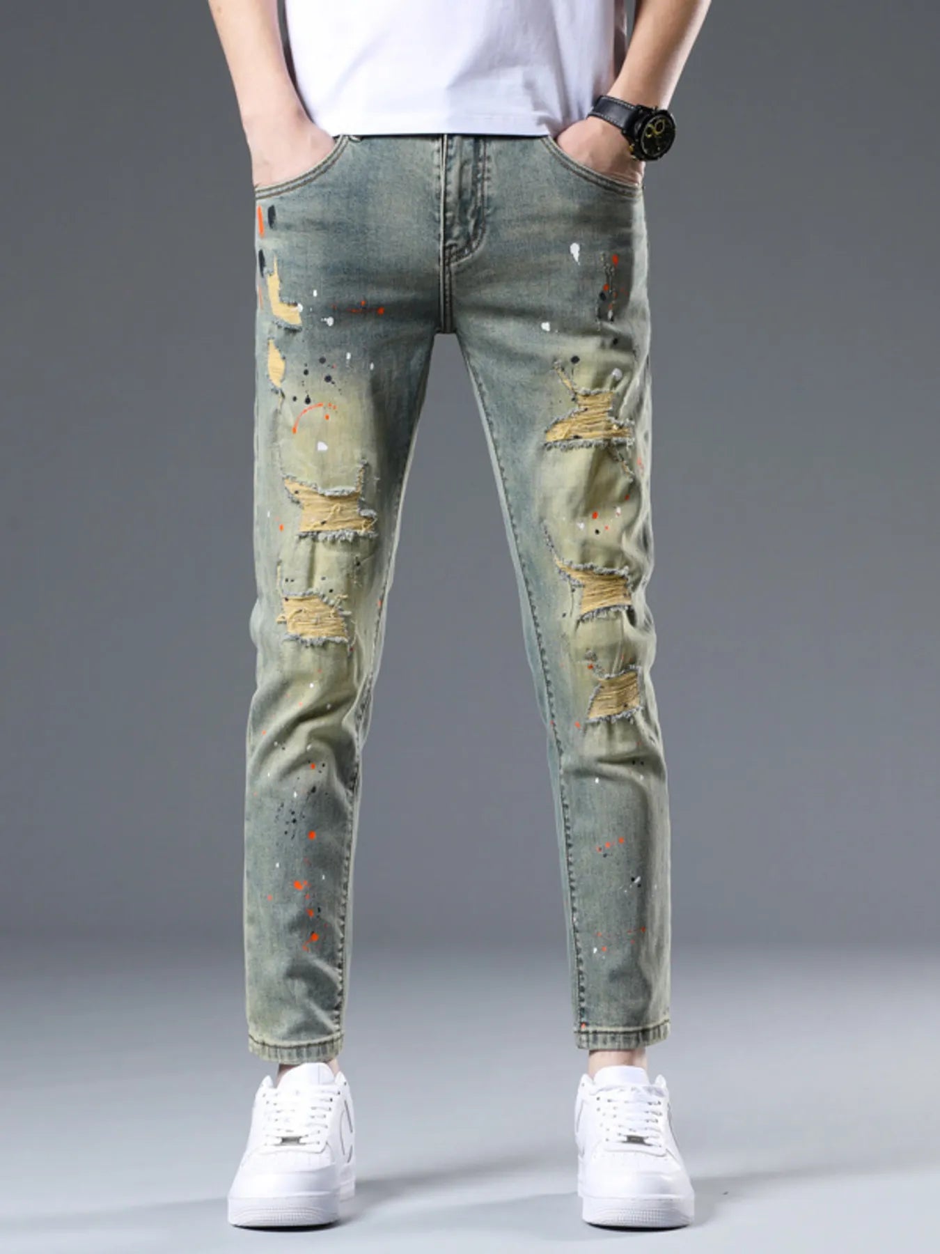 Men's Distressed Slim Fit Jeans - cas7m