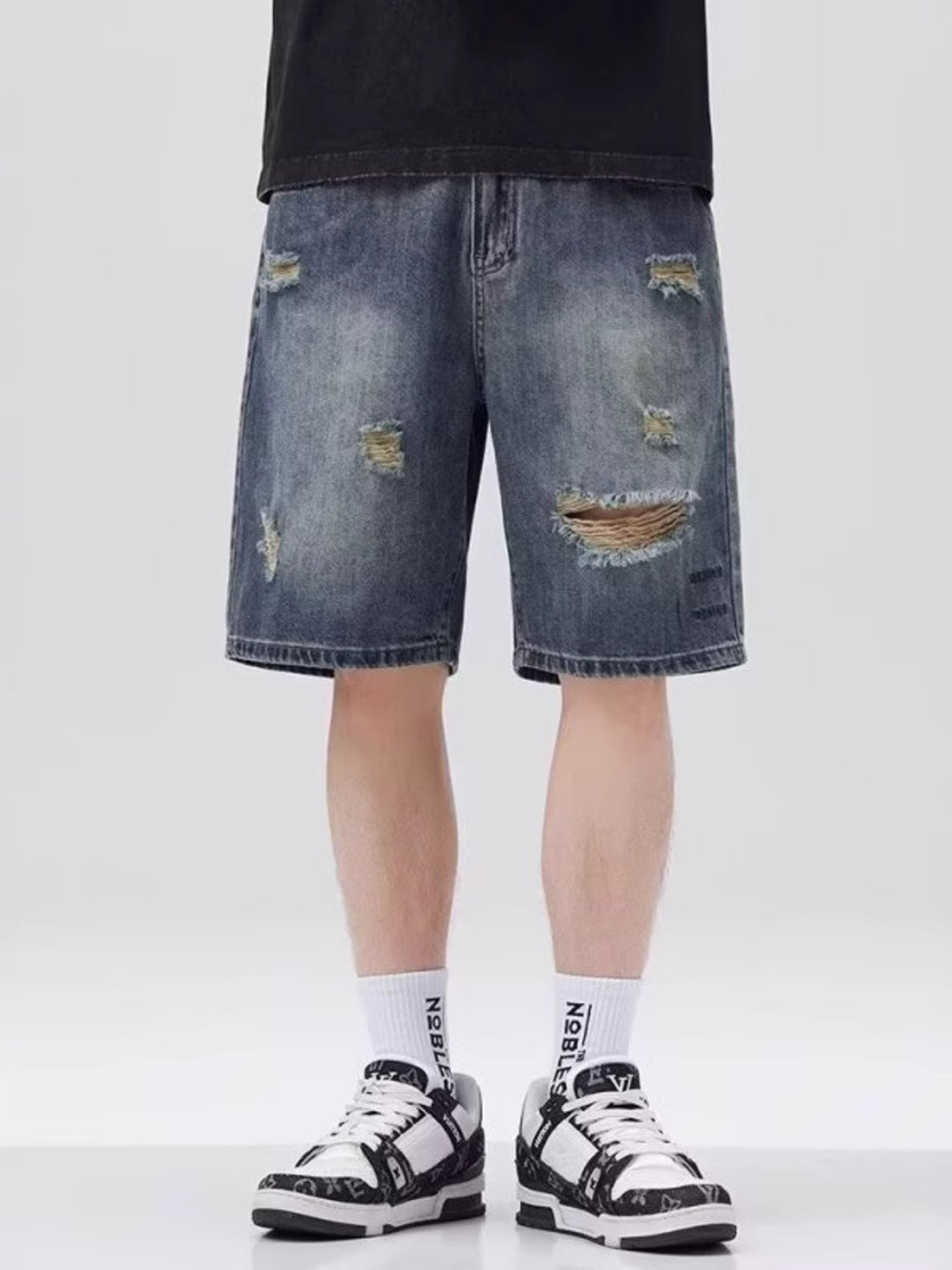 Men's Plus Size Distressed Denim Shorts - cas7m