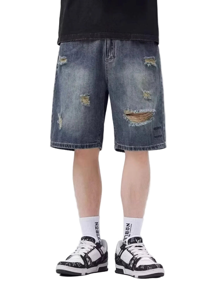 Men's Plus Size Distressed Denim Shorts - cas7m