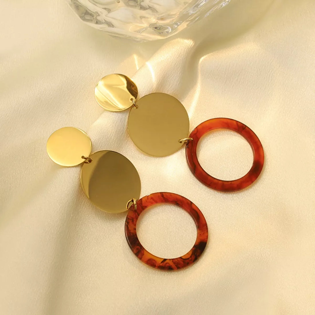 18K Gold-Plated Geometric Circle Dangle Earrings - cas7m