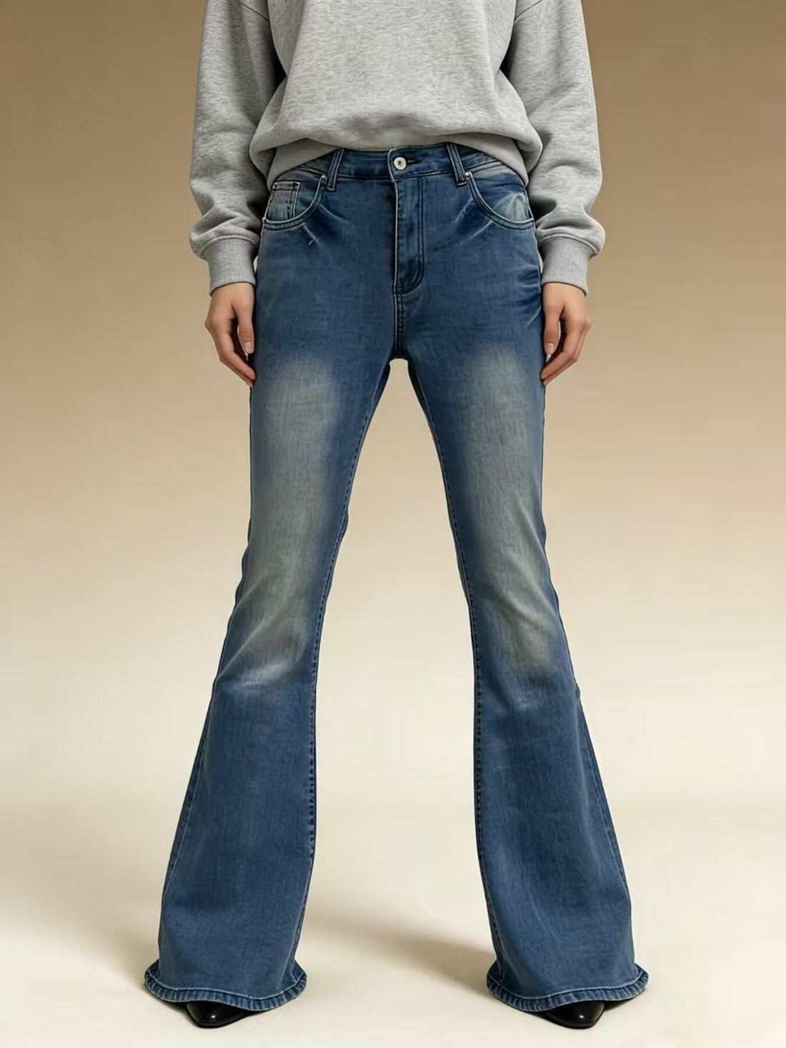 Full Size Vintage Wash High-Waisted Flare Jeans Plus Size - cas7m
