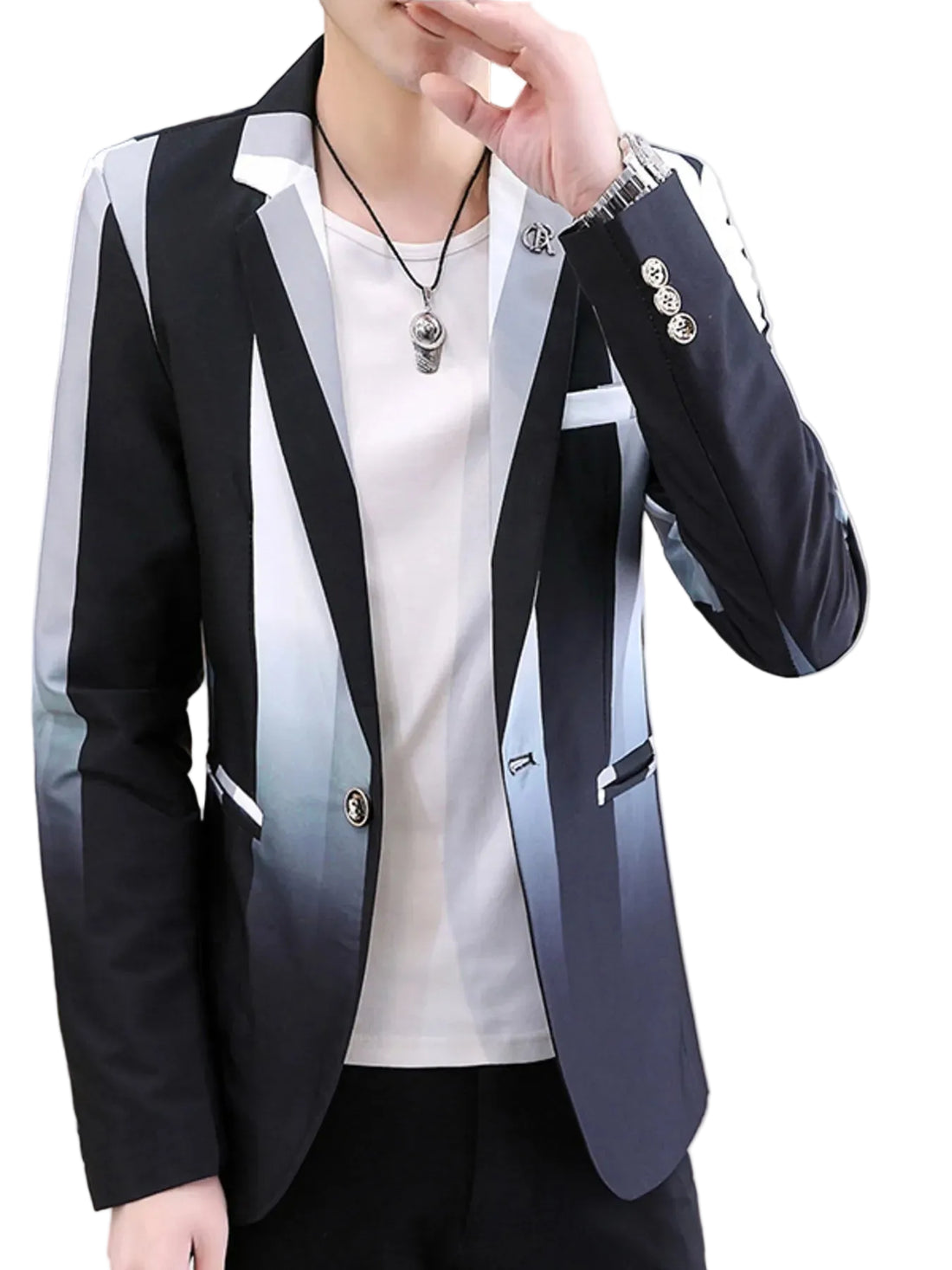 Men's Plus Size Gradient Striped Slim Fit Blazer - cas7m