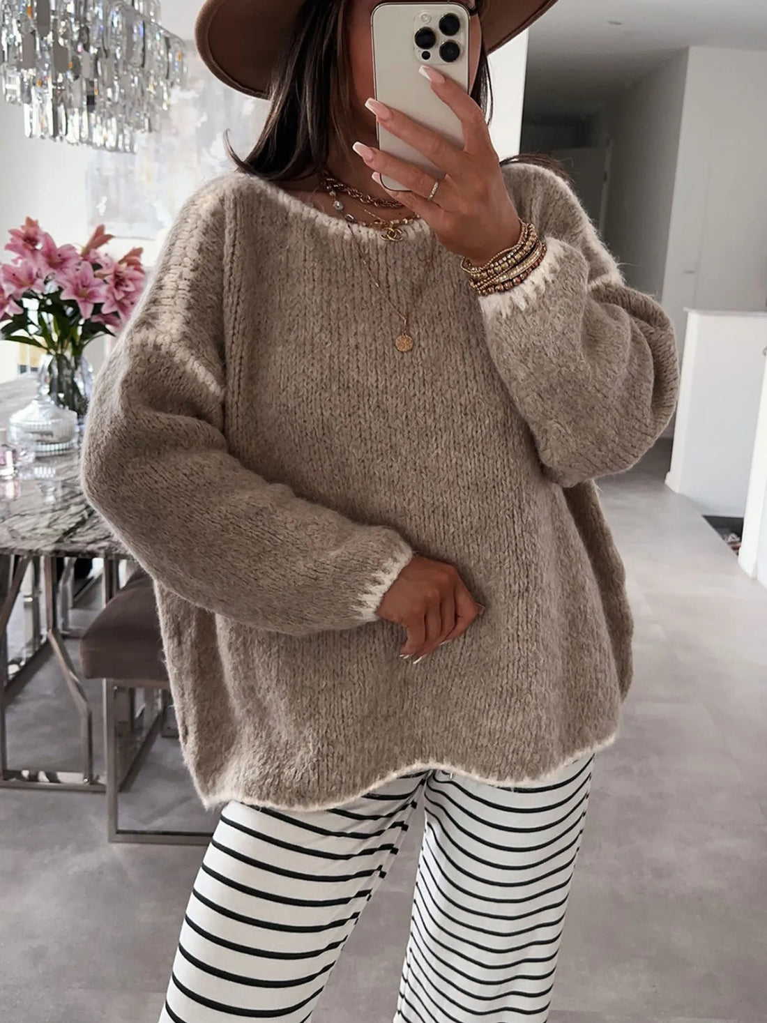 Contrast Trim Oversized Sweater - cas7m