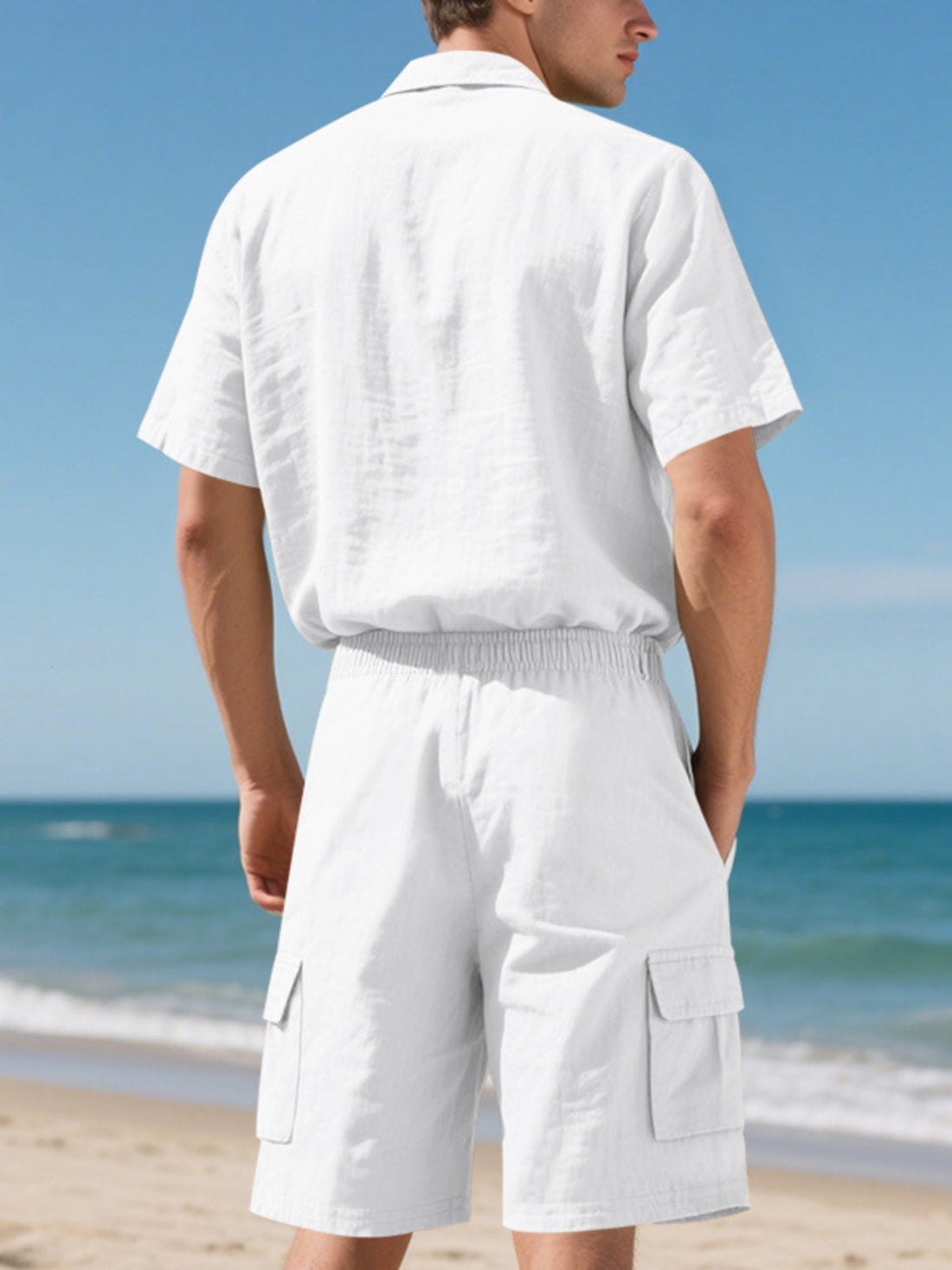 Men's Full Size Button Up Shirt and Shorts Set Plus Size - cas7m
