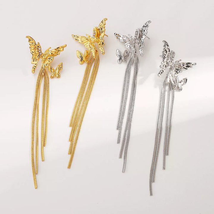 Butterfly Fringe Dangle Earrings - cas7m