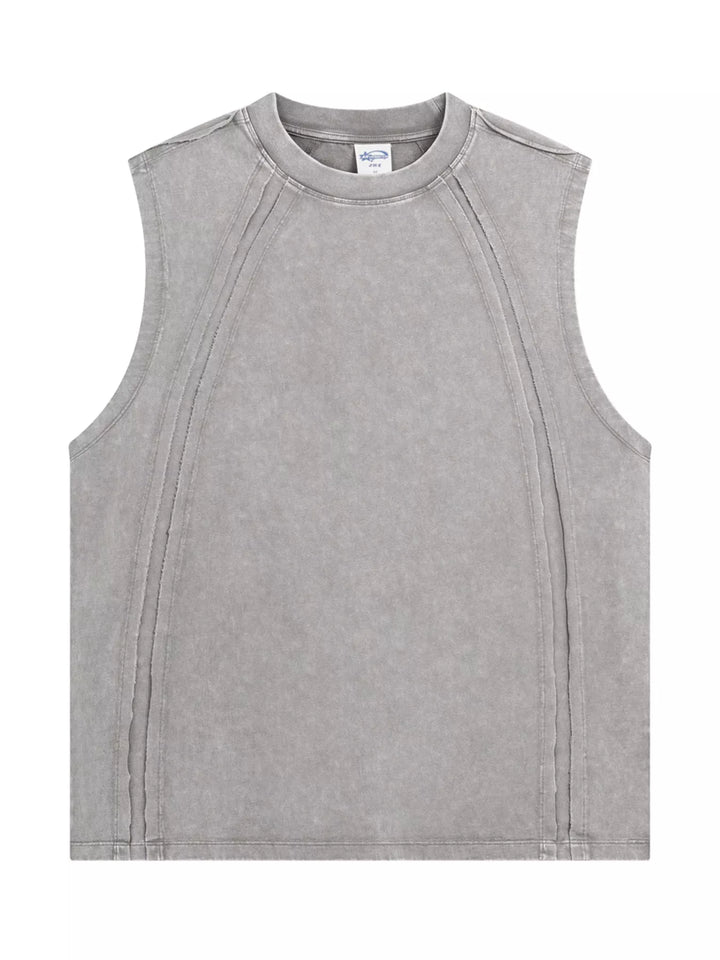 Men's Vintage Washed Round Neck Tank Top - cas7m