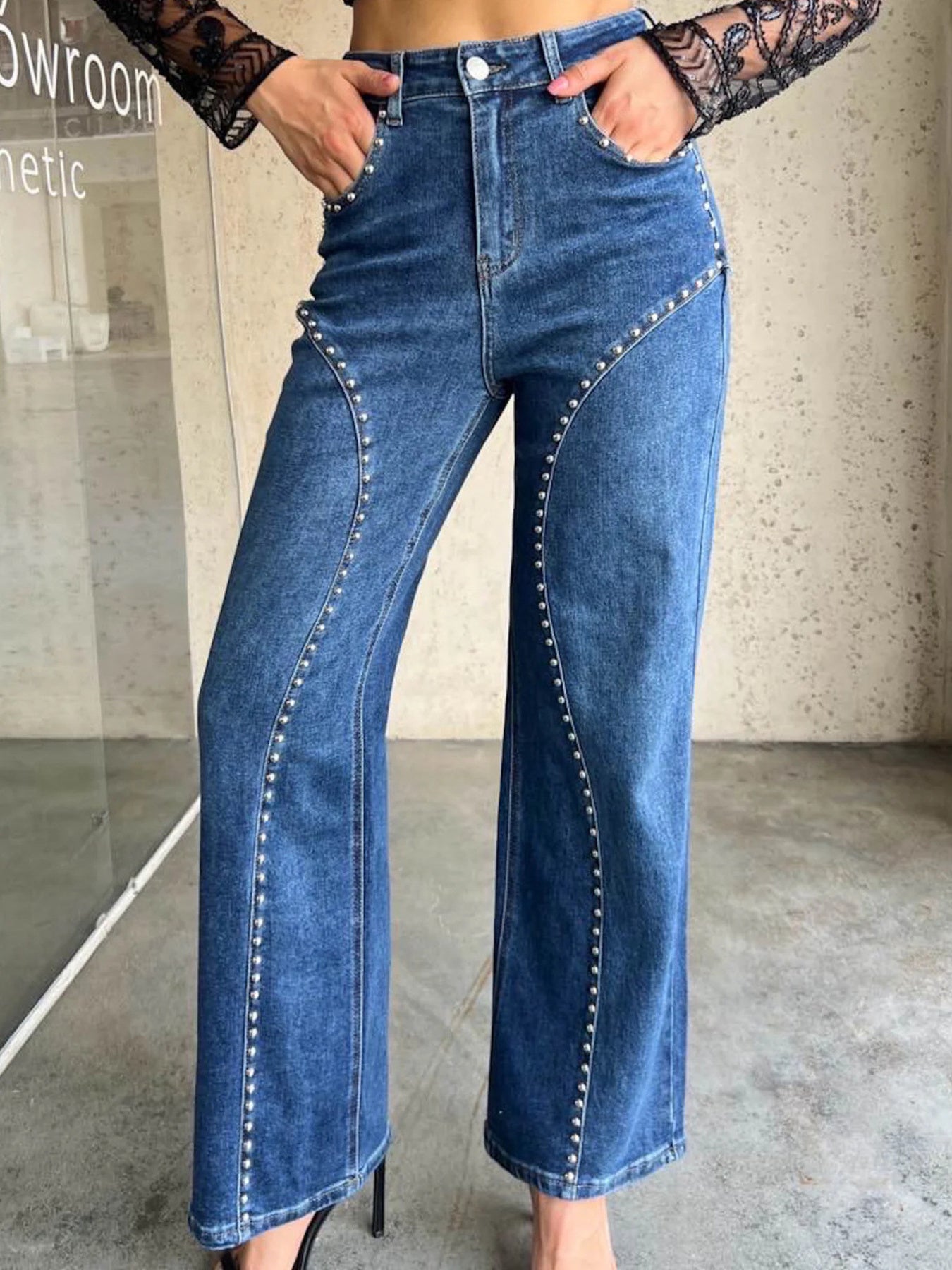 Studded Wide Leg Jeans - cas7m