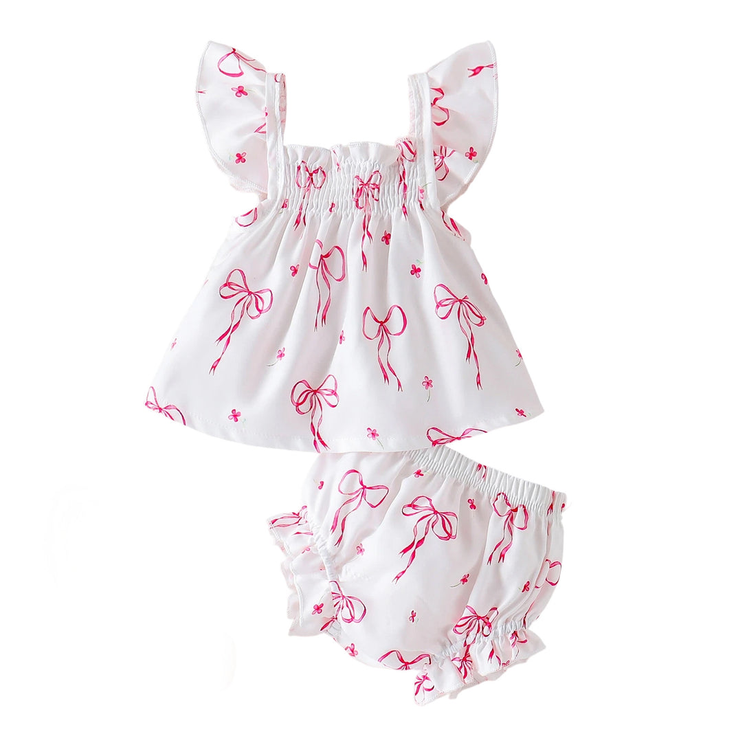 Womens Loose Set With Puffed Sleeves Bow Tie And Floral Print - cas7m
