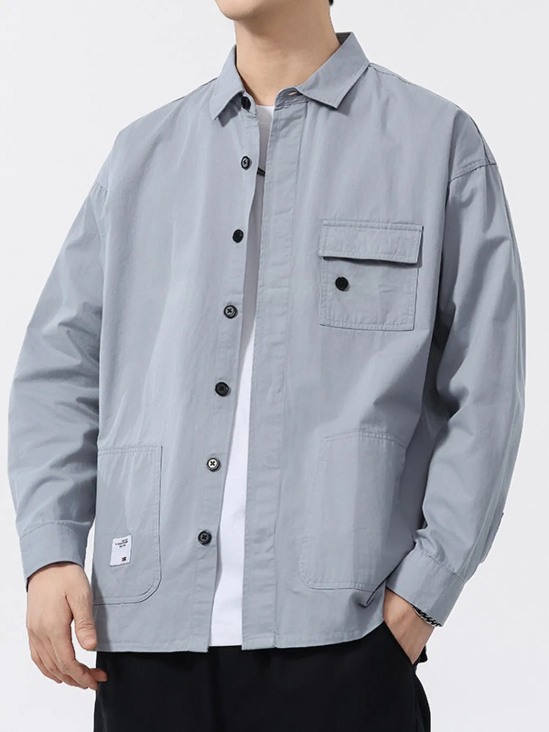 Men's Plus Size Button-Up Long Sleeve Shirt - cas7m