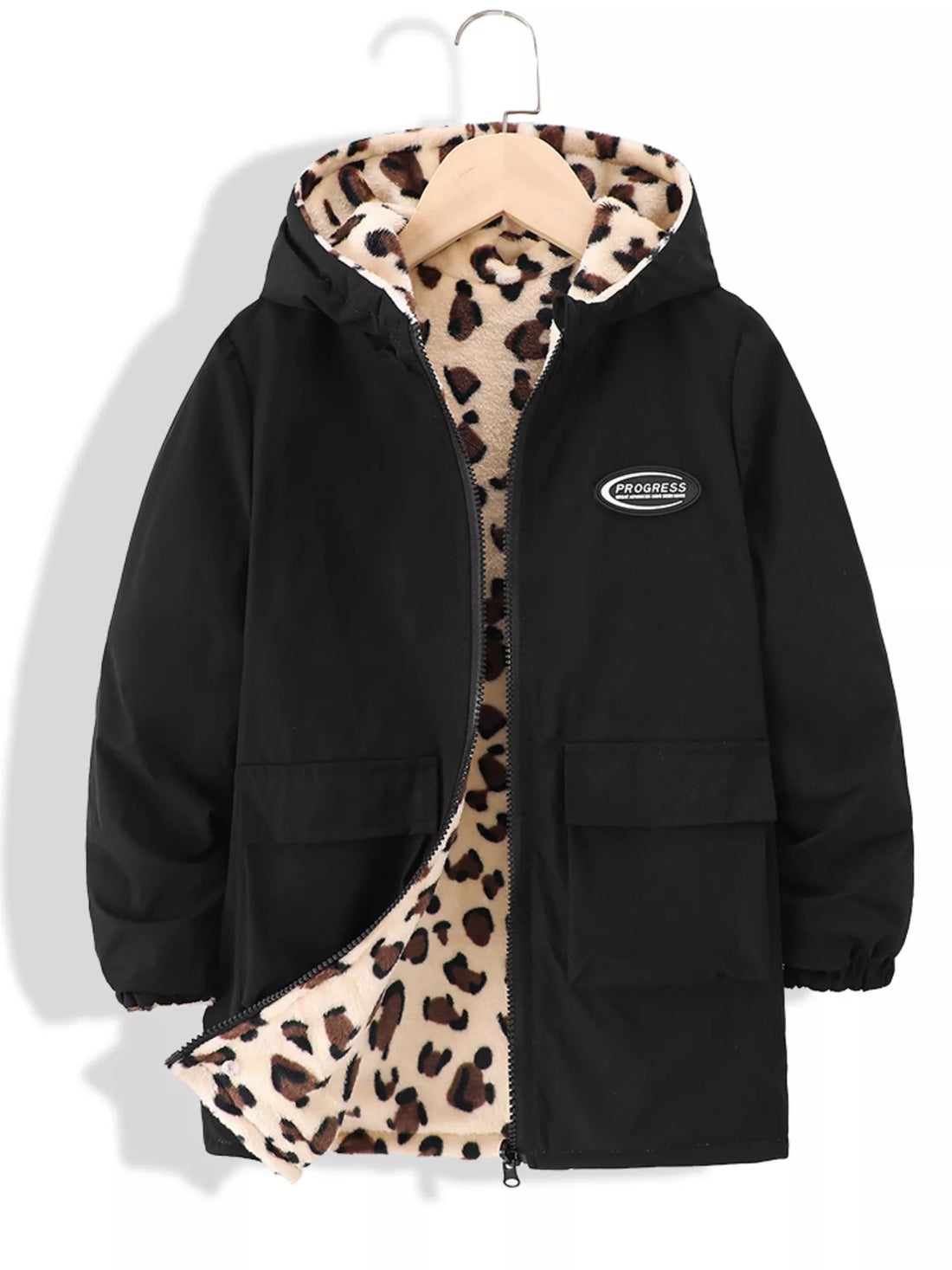 Children's Hooded Leopard Lined Warm Jacket - cas7m
