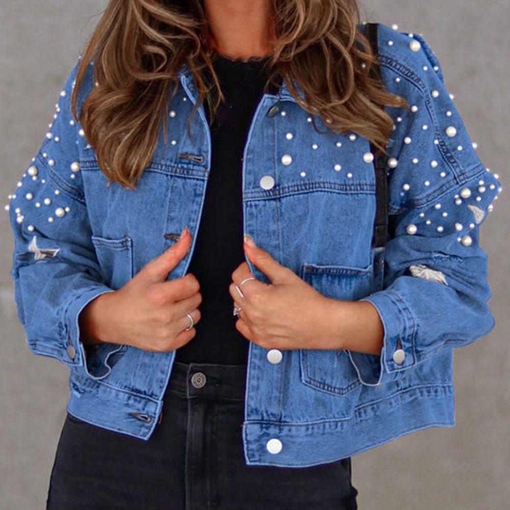Bead Detail Denim Jacket - cas7m