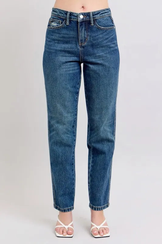 Judy Blue Full Size High Waisted Rigid Magic Non-destroy Straight Leg Jeans Plus Size - cas7m