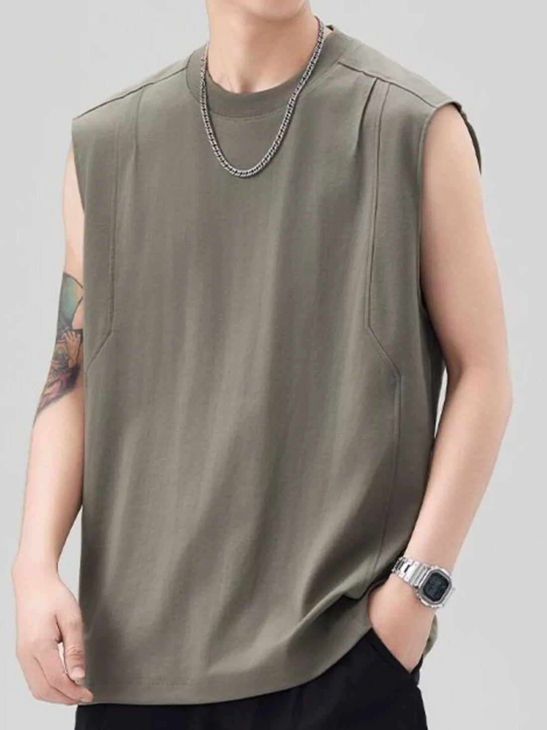 Men's Plus Size Solid Color Casual Tank Top - cas7m