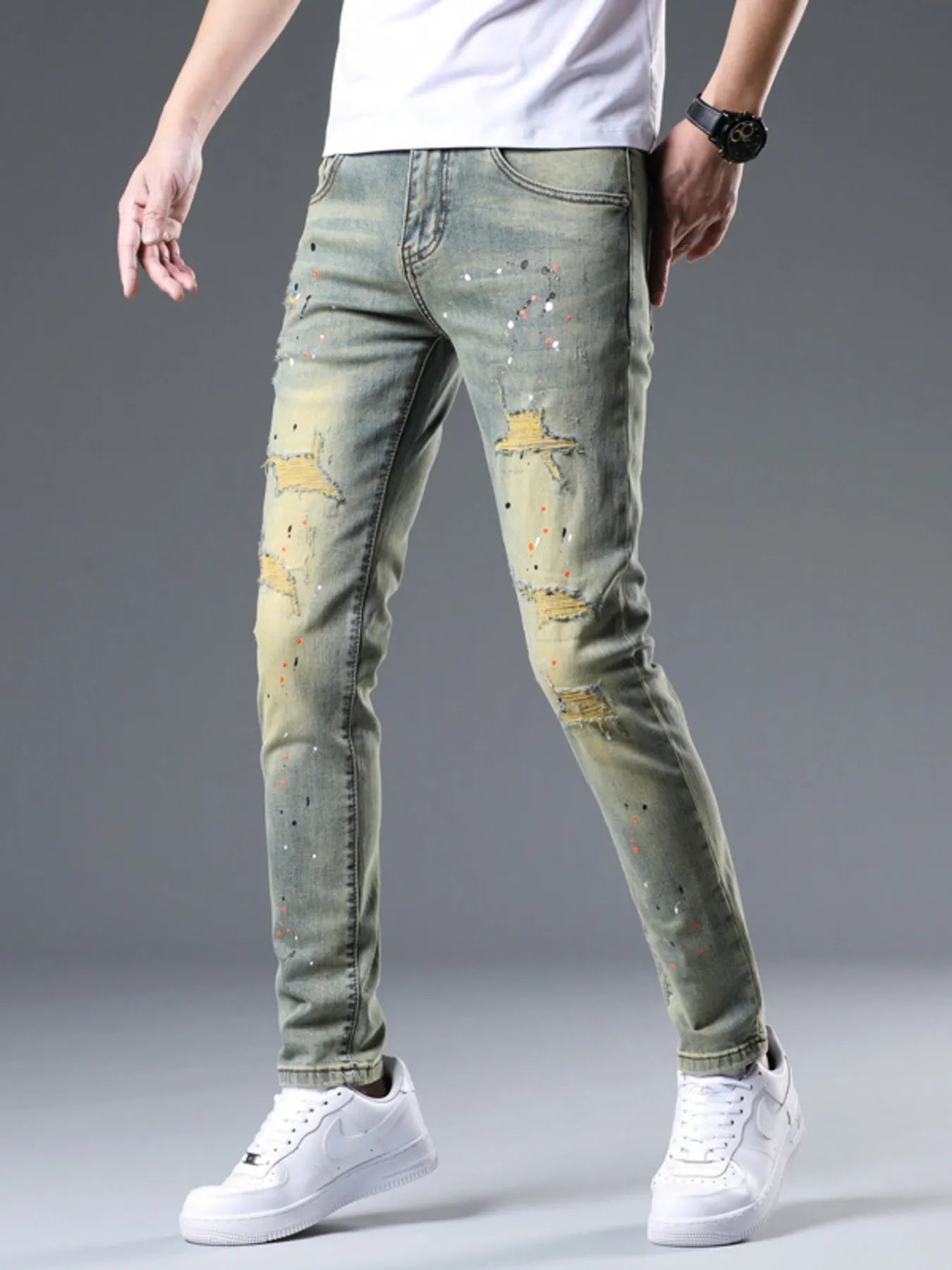 Men's Distressed Slim Fit Jeans - cas7m