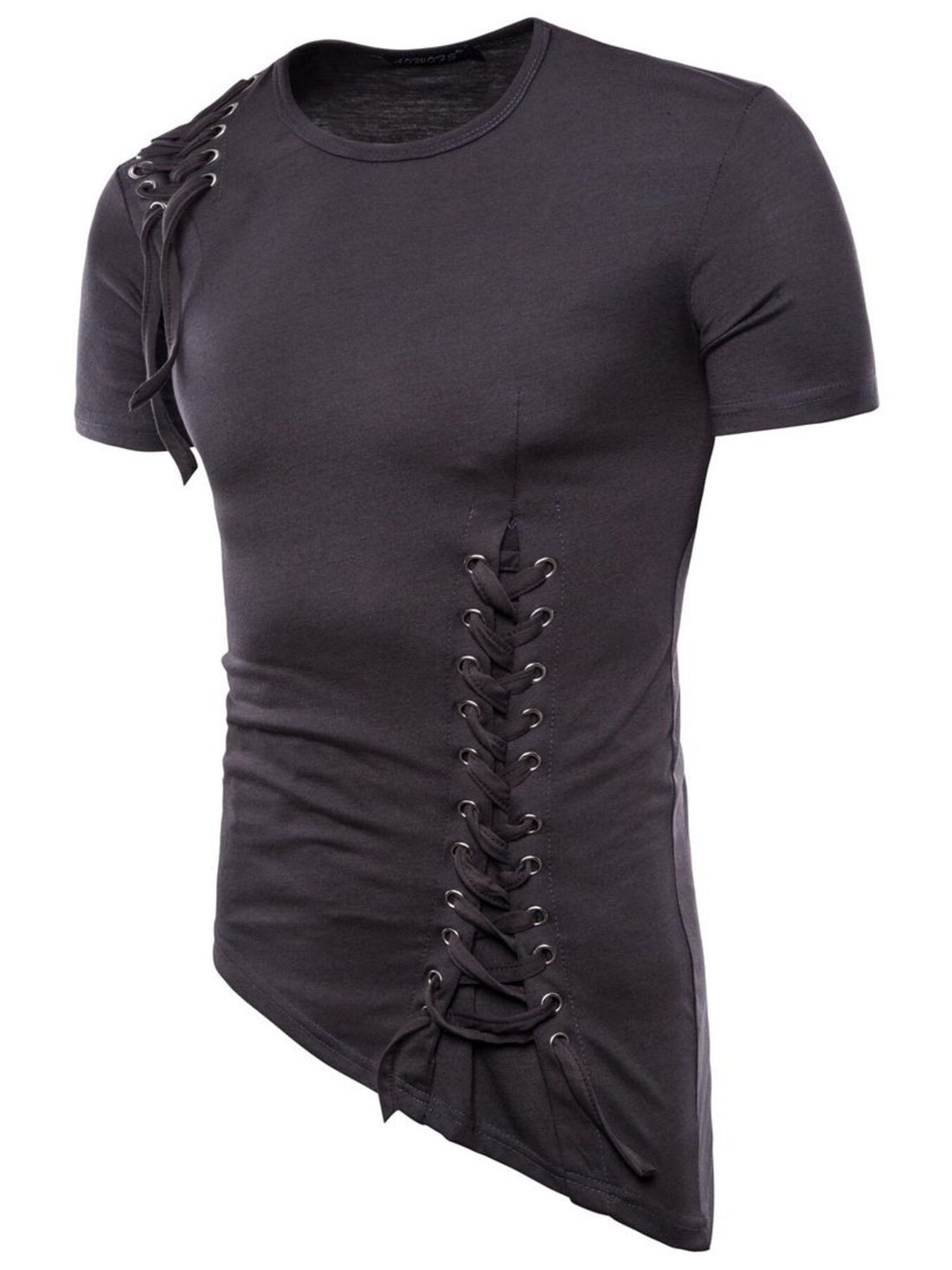 Men's Lace-Up Asymmetric Hem T-Shirt - cas7m