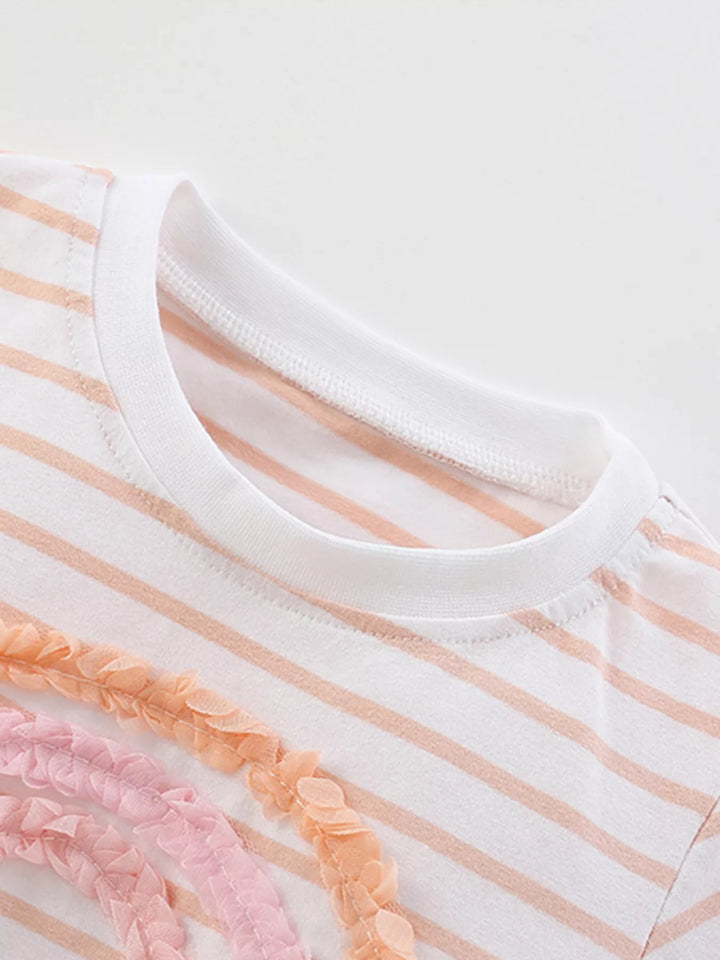 Children's Rainbow Striped Ruffle Trim Tee and Shorts Set - cas7m
