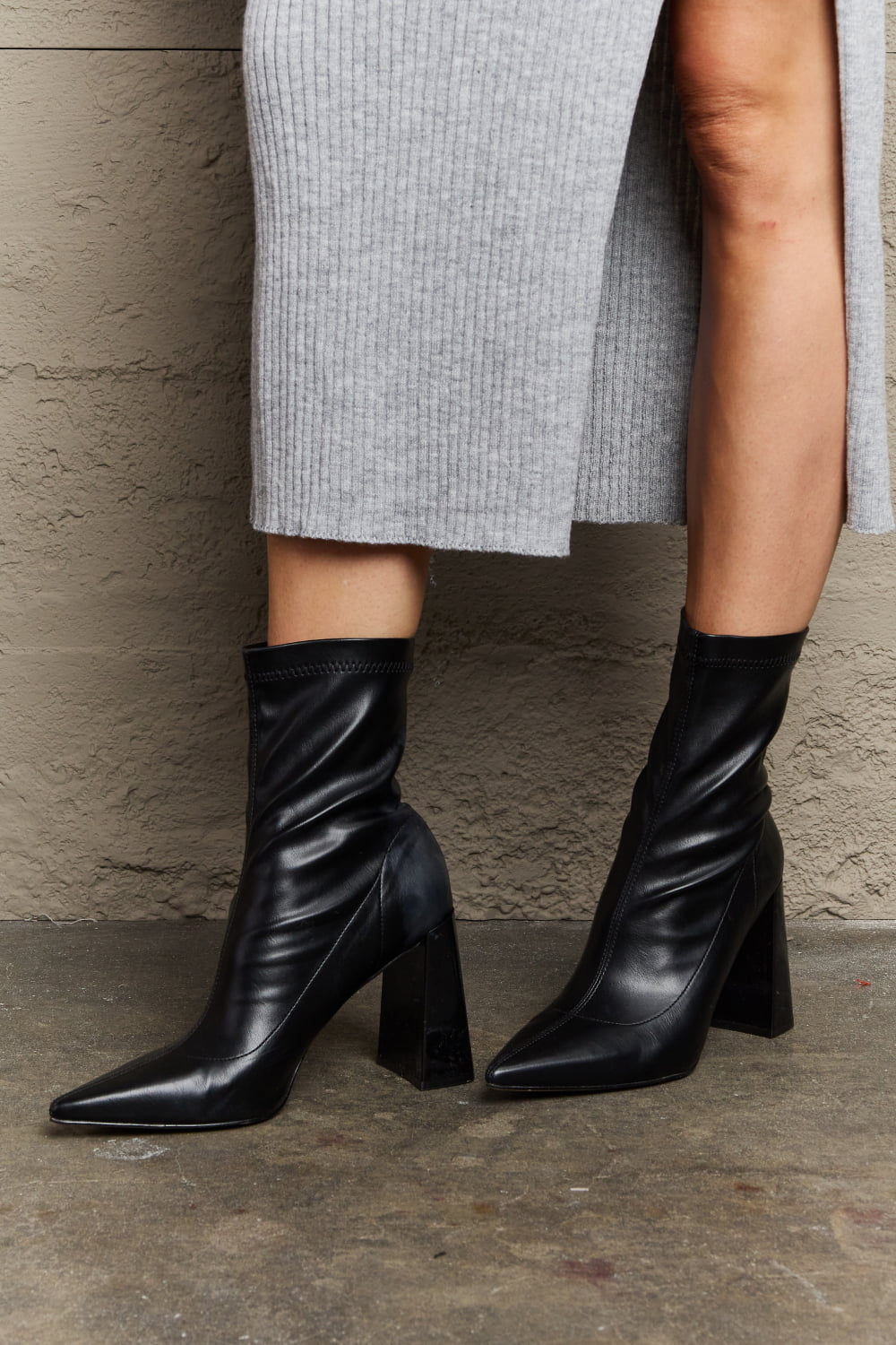 Weeboo Stacy Block Heel Sock Boots - cas7m