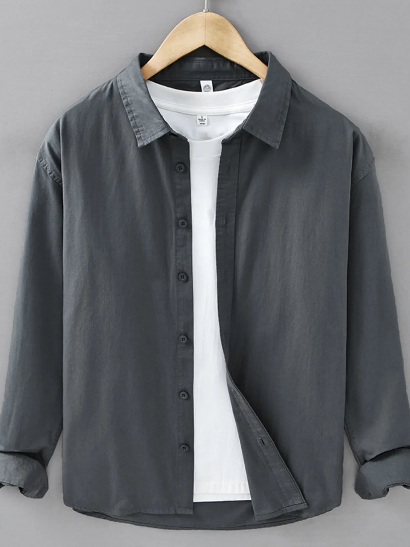 Men's Plus Size Button Up Long Sleeve Shirt - cas7m