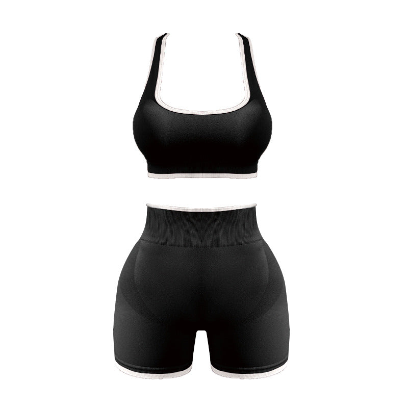 Seamless Sports Yoga Suit Vest Shorts For Women High Waist Shaping - cas7m