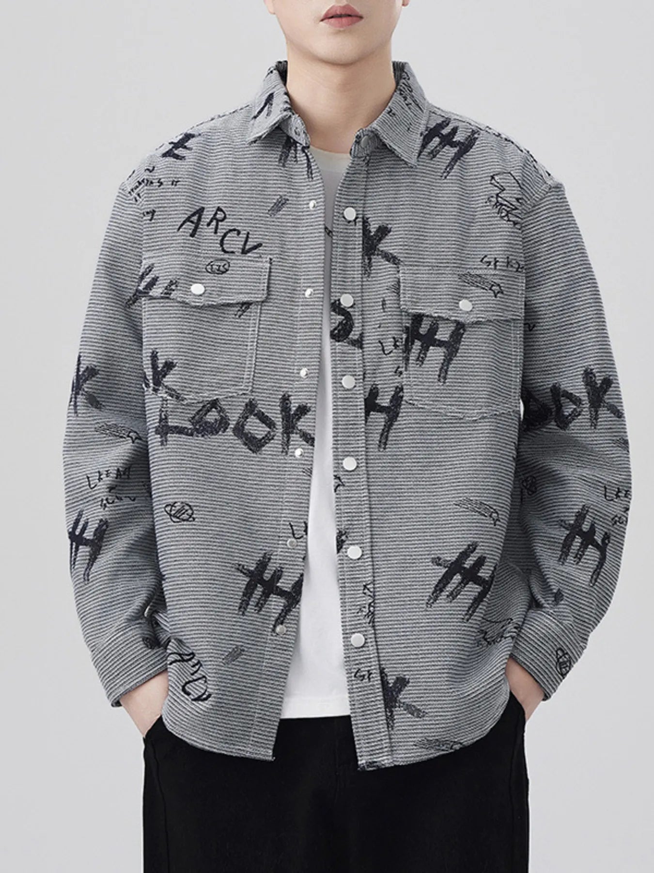 Men's Plus Size Button Up Long Sleeve Shirt - cas7m