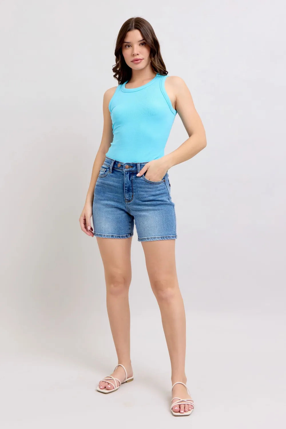 Judy Blue Full Size 2 Button Denim Shorts with Pockets Plus Size - cas7m