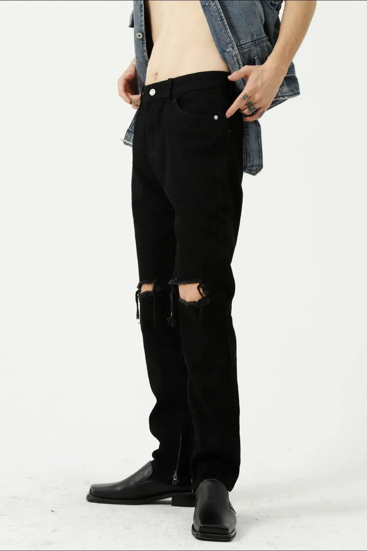 Distressed Mid Rise Jeans with Pockets - cas7m