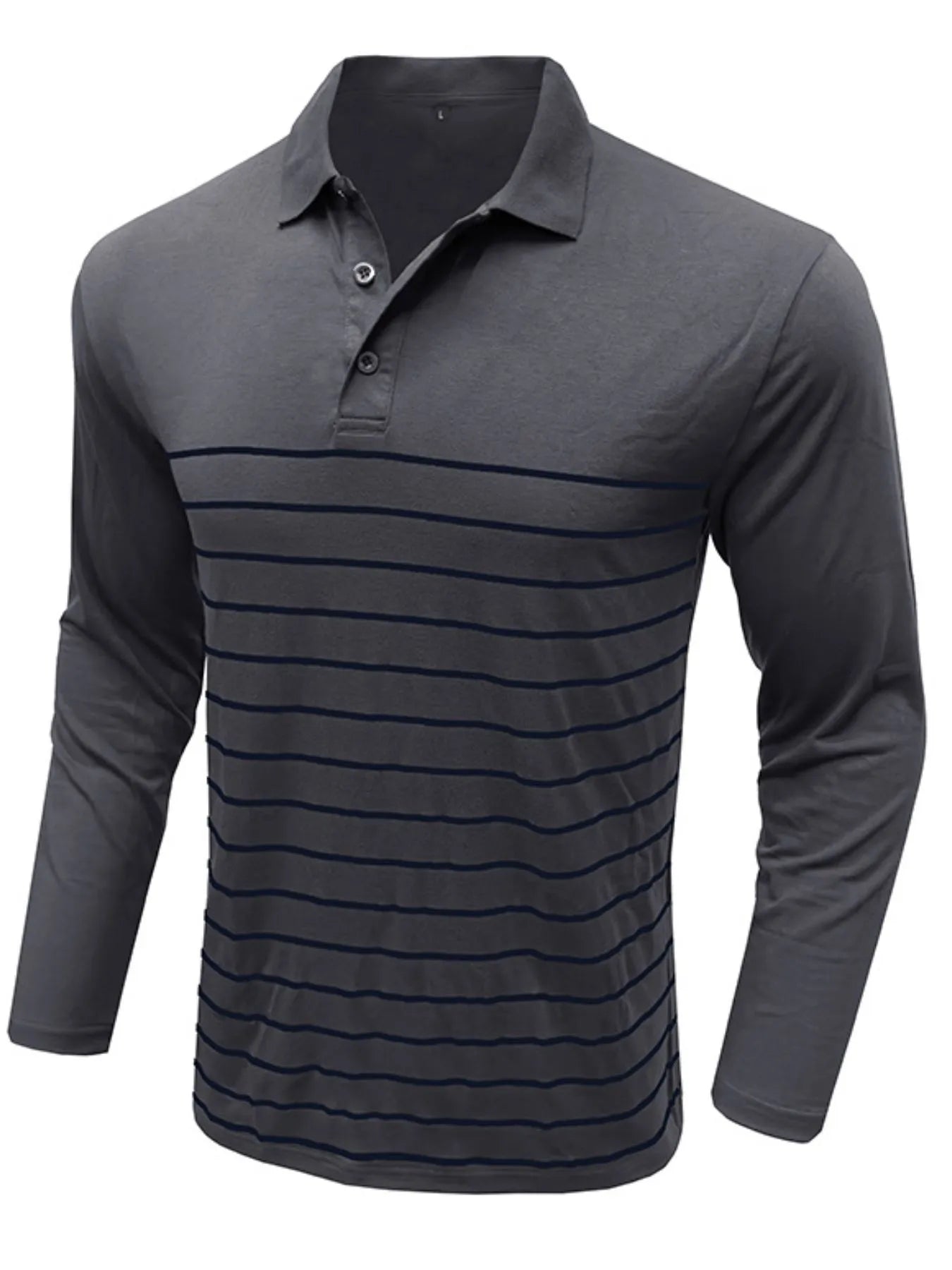 Men's Striped Long Sleeve Polo Shirt - cas7m