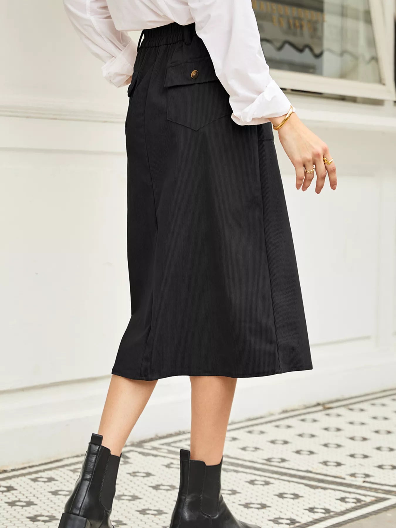 Front Slit Shift High Waist Midi Skirt - cas7m