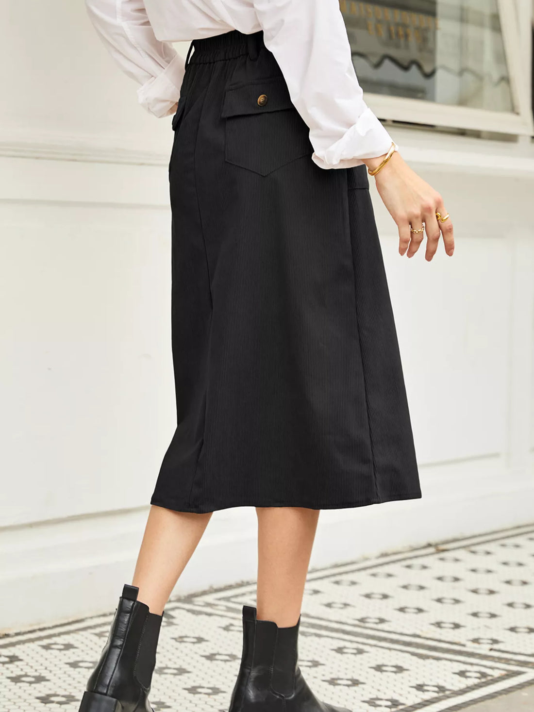 Front Slit Shift High Waist Midi Skirt - cas7m