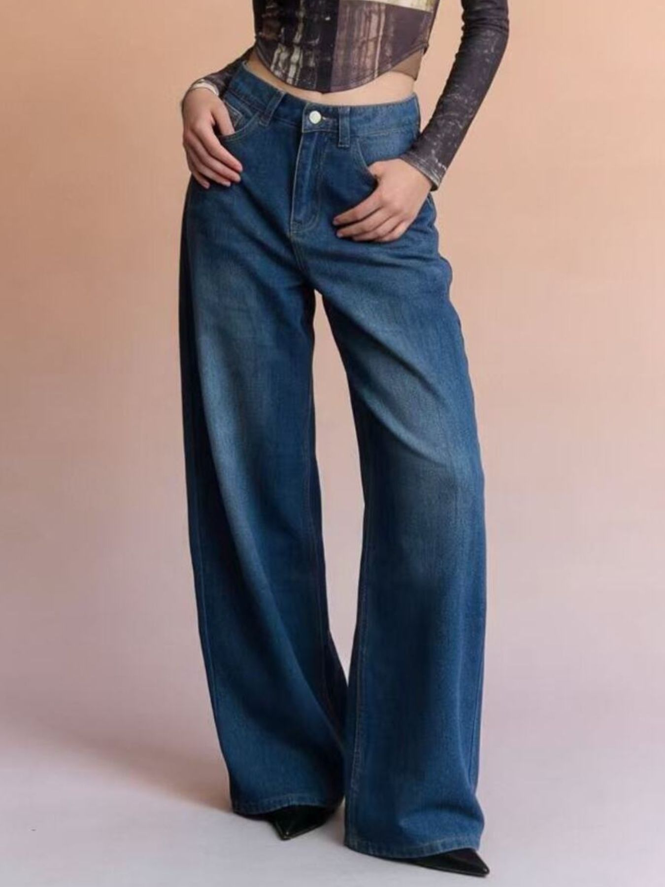 High-Waisted Wide Leg Jeans - cas7m