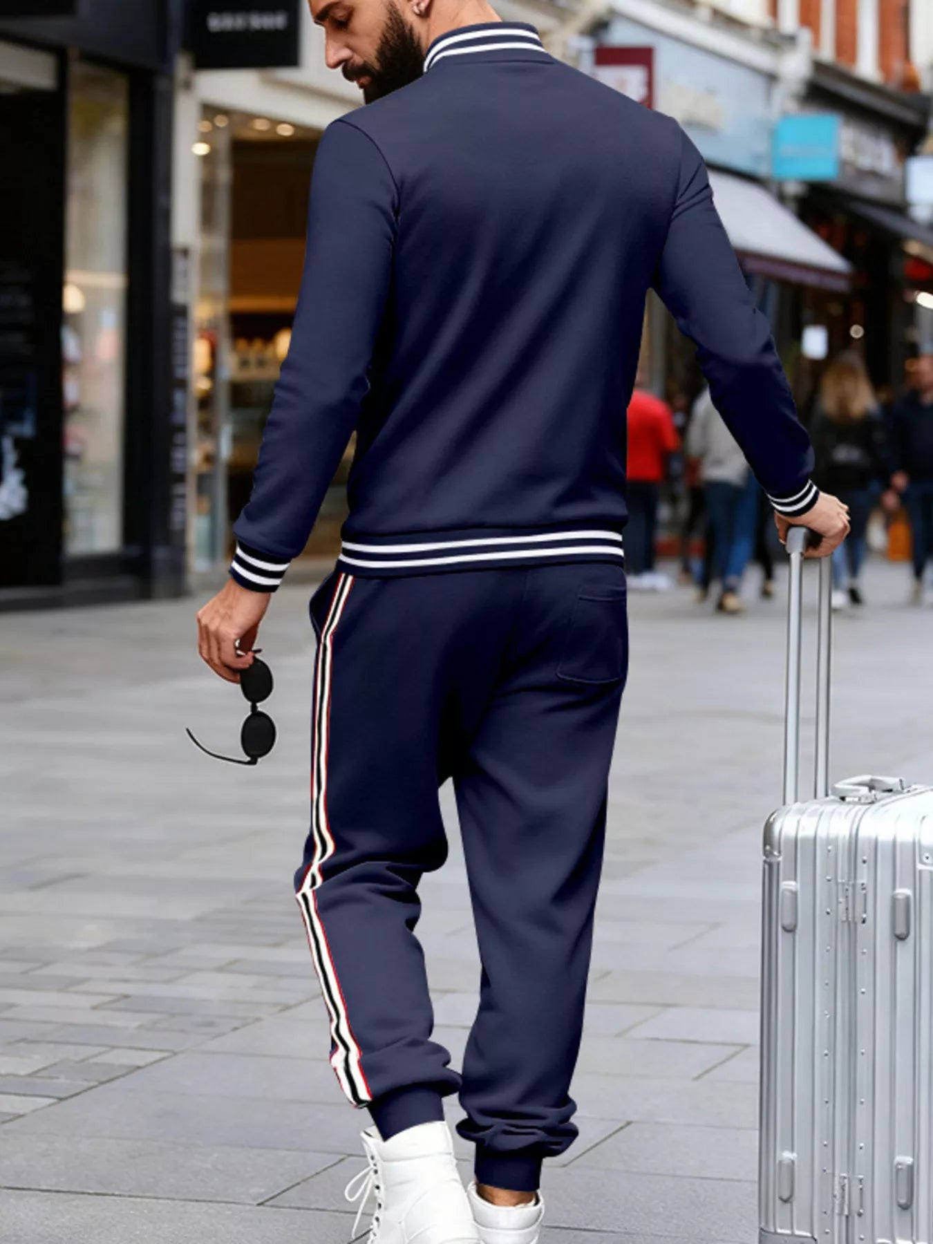 Men's Full Size Striped Snap Down Top and Pants Set Plus Size - cas7m