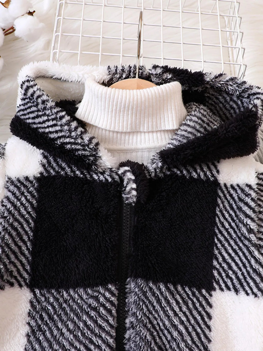 Children's Cozy Plaid Hooded Fleece Jacket - cas7m