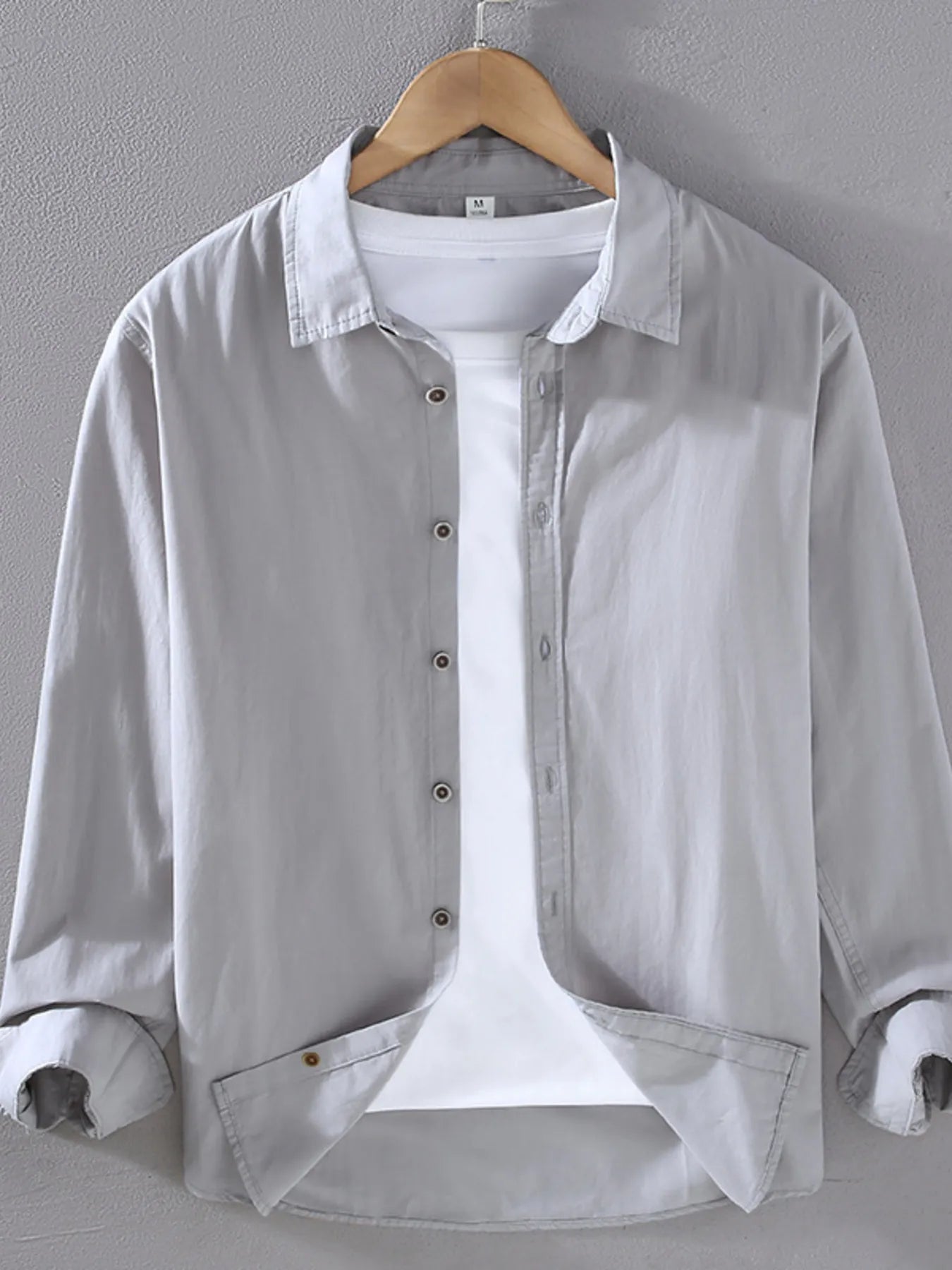 Men's Plus Size Long Sleeve Button-Up Shirt - cas7m