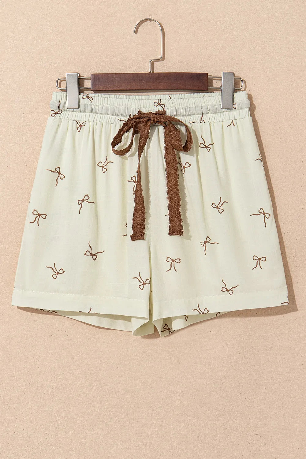 Bow Print Lace Drawstring Casual Shorts - cas7m