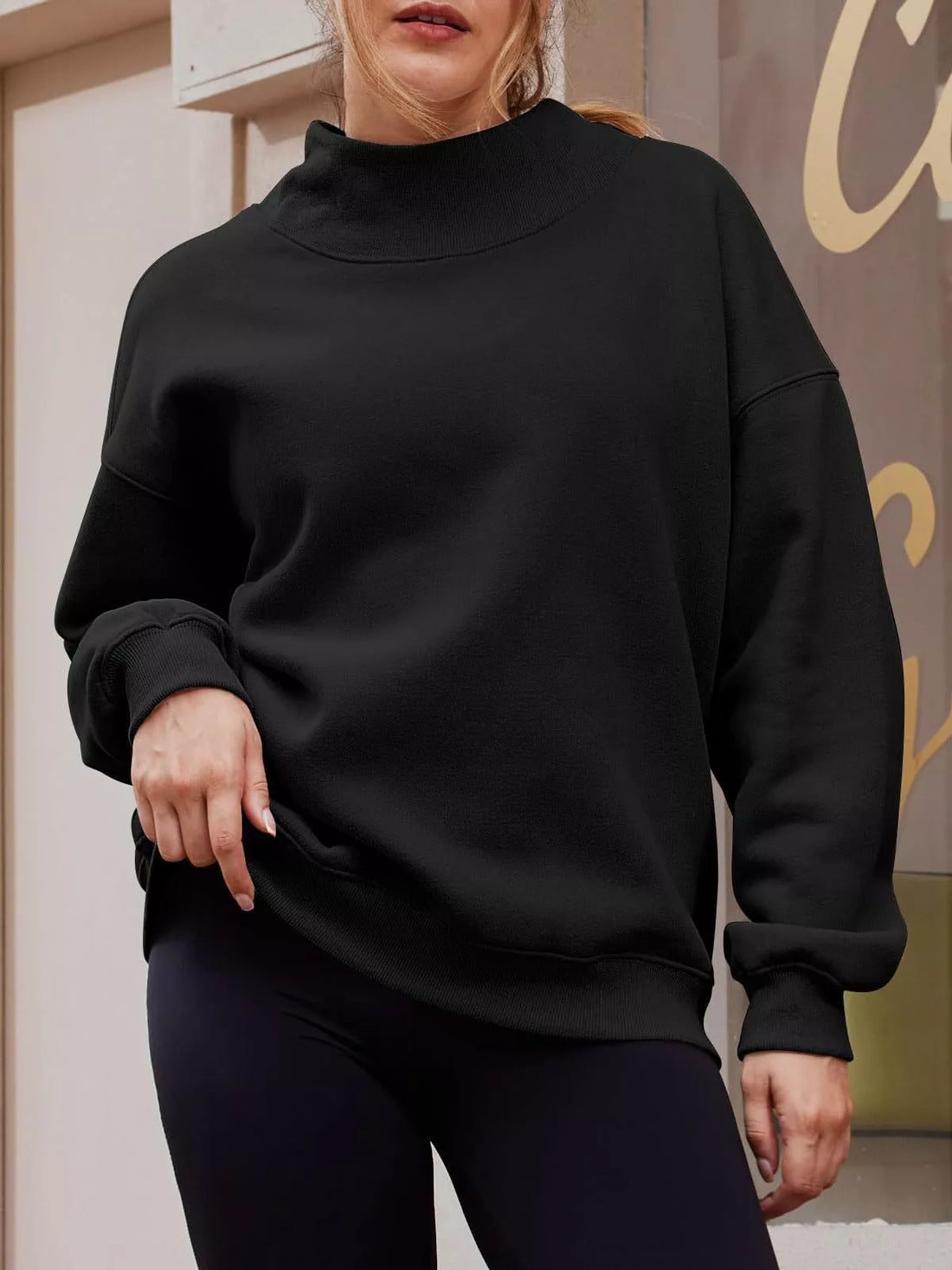 Mock Neck Dropped Shoulder Sweatshirt - cas7m