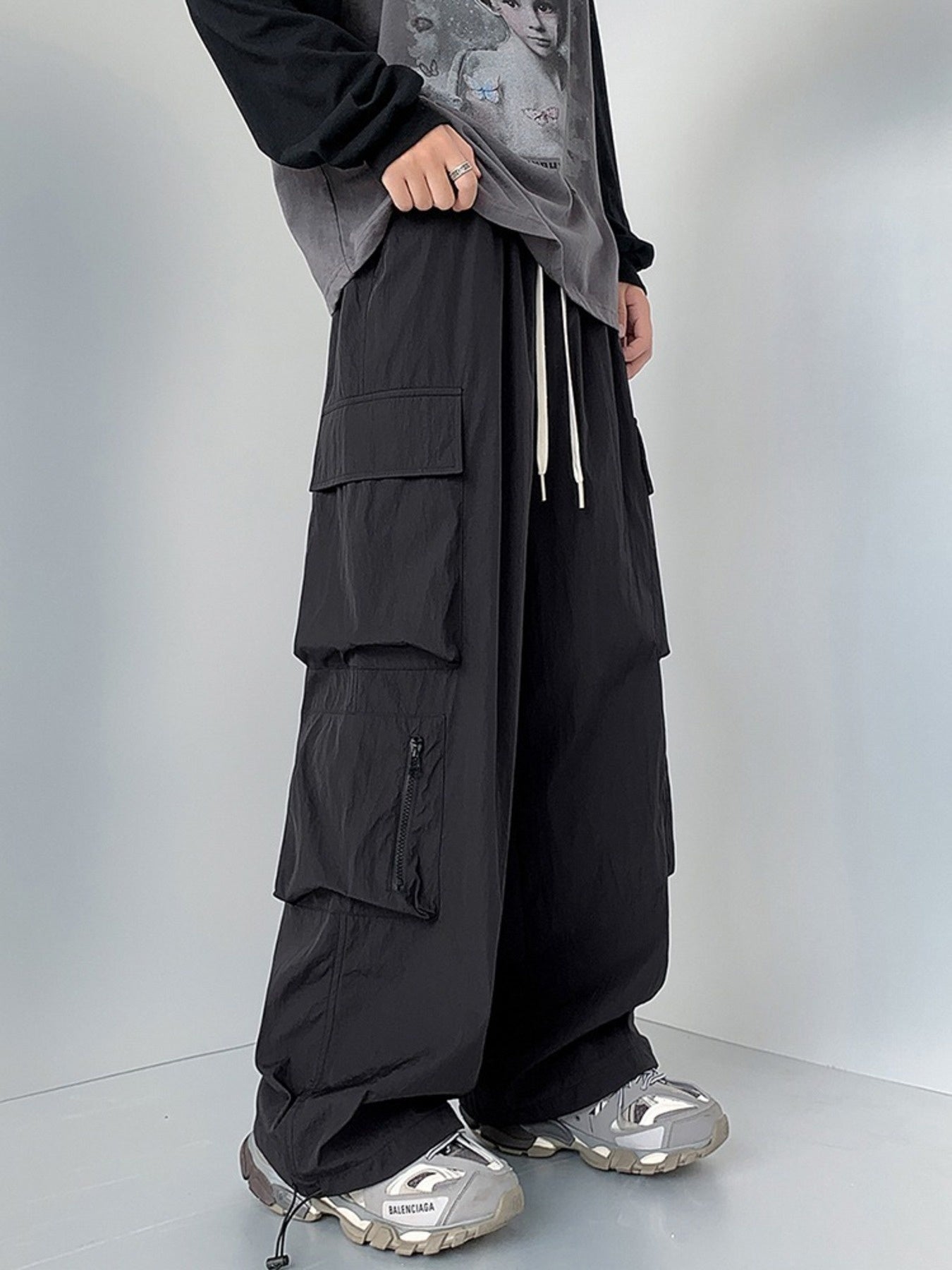 Men's Plus Size Loose Fit Cargo Pants with Drawstring - cas7m