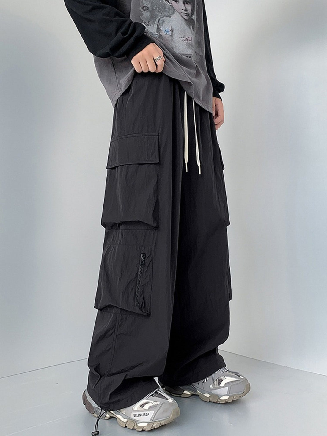 Men's Plus Size Loose Fit Cargo Pants with Drawstring - cas7m